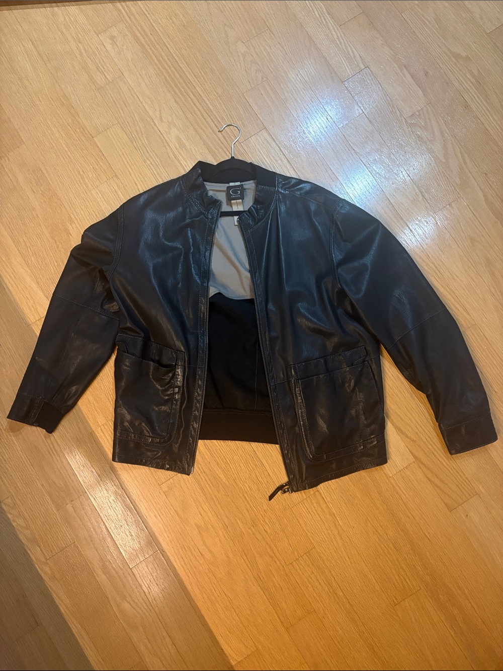 Men's Black Faux Leather Bomber Jacket - Classic Casual Style